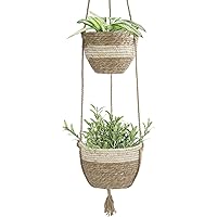 Hanging Planter Basket Indoor Outdoor,Natural Seagrass Flower Plant Pots, Beige