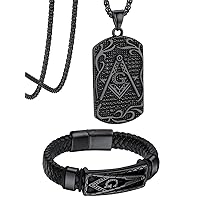Bandmax Mens Pendant Necklace Black Masonic Necklace for Men Masonic Cuff Bracelet Bangle Freemasonry Jewelry For Men