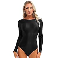 YiZYiF Women Adult Shiny Glossy One Piece Turtleneck Dance Leotard Bodysuit Gymnastics Costume