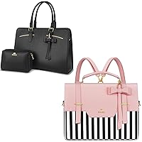 Laptop Tote Bag for Women, Large Waterproof PU Leather Work Briefcase, 3 in 1 Convertible 15.6 Inch Laptop Briefcase Backpack with Bow, Cute Kawaii Computer Messenger Satchel Crossbody Bag