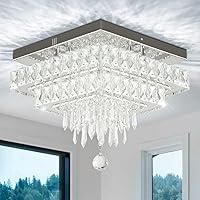 Finktonglan 13'' Square Crystal LED Ceiling Light, Modern Chandeliers with Multilayer Crystal, Flush Mount Ceiling Lights for Dining Room, Bedrooms, Entryway, Living Room, 6500K Cool White