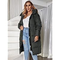 2022 Women's Plus Size Coats Fashion Astrid Plus Zip Up Drawstring Hooded Puffer Coat Work Leisure Fashion Comfortable Warm (Color : Dark Grey, Size : X-Large)