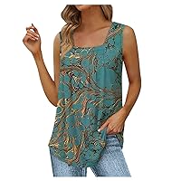 Cute Blouses, Summer Women's Sleeveless Pleated Loose Fit Square Neck Design Casual Street Style Daily T-Shirt Tops