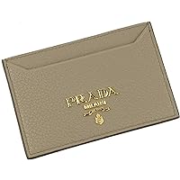 Prada Vitello Grain Leather Argilla Grey Card Holder Gold Logo 1MC208