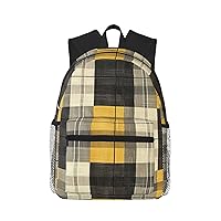 Yellow Gray Black Plaid School Backpack For, Unisex Large Bookbag Schoolbag Casual Daypack For
