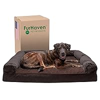 Furhaven Memory Foam Dog Bed for Large Dogs w/ Removable Bolsters & Washable Cover, For Dogs Up to 125 lbs - Sherpa & Chenille Sofa - Coffee, Jumbo Plus/XXL