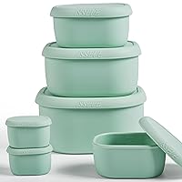ISSEVE 6Pcs/Set Nesting Silicone Food Storage Containers with Lids, BPA Free Reusable Meal Prep Silicone Containers Airtight, Freezer Dishwasher Safe (33.8oz, 20oz, 10oz, 6.7oz, 1.3oz) (Green)