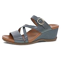 Ana Wedge Sandal for Women – Cushioned, Contoured Footbed for All-Day Comfort and Support – Adjustable Hook & Loop Strap with Buckle Detail – Lightweight Rubber Outsole