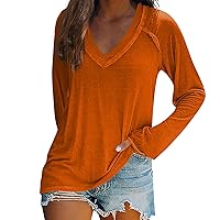XHRBSI Fall Tshirts for Women 2023 Trendy Long Sleeved T-Shirt V-Neck Halloween Print Casual Top