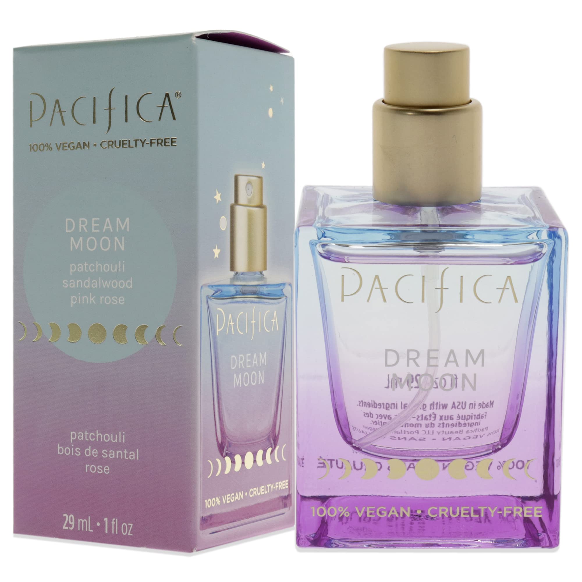 Pacifica Beauty Dream Moon Spray Perfume Pink Rose, Sandalwood, Patchouli Notes Natural + Essential Oils Clean Fragrance Vegan + Cruelty Free
