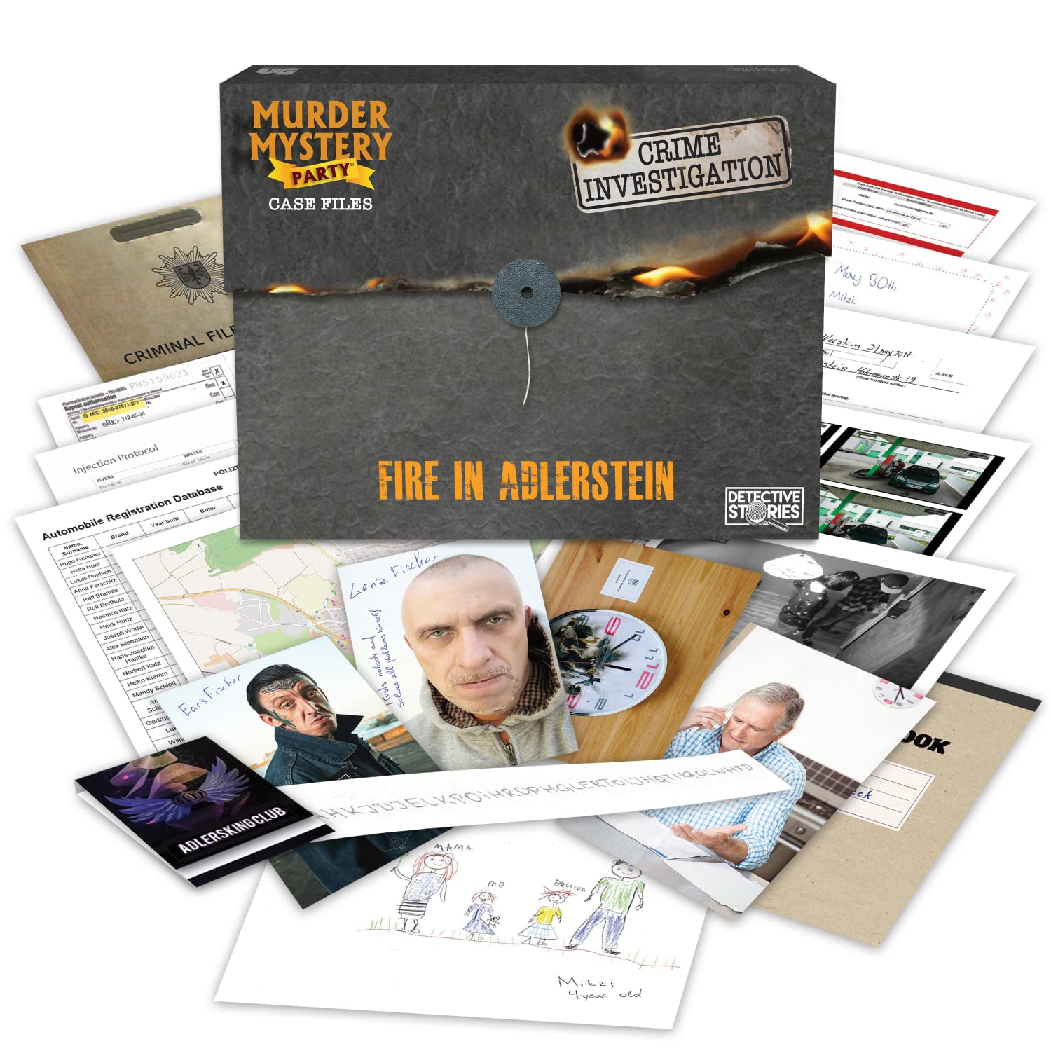 Murder Mystery Party Case Files: Fire in Adlerstein Unsolved Mystery Detective Game Play Alone, w/ Friends, Family or for Couples Date Night Ages 14+ from University Games , Grey