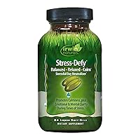Irwin Naturals Stress-Defy - 84 Liquid Soft-Gels - Promotes Calmness & Relaxation - with Rhodiola & L-Theanine - 84 Servings