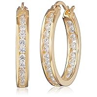Amazon Essentials Sterling Silver Cubic Zirconia Medium Round Hoop Earrings (3/4 cttw) (previously Amazon Collection)