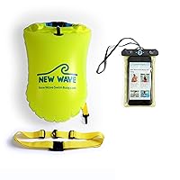 New Wave Swim Buoy 20L PVC Fluo Green and Phone Pouch Bundle