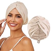 Adjustable Silk Satin Hair Bonnet for Sleeping, Double Layer Hair Wrap Sleep Cap Turban for Women Men, Curly Straight Hair Long Large Braid Unisex (Royal Champagne)