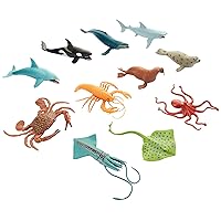 Wild Republic Polybag Aquatic, Octopus, Shark, Dolphin, Orca, Crab, Lobster, Blue Whale, Stingray, Squid, Harp Seal, & Walrus Toys 11 Piece Set