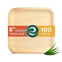 Compostable 8 Inch Palm Leaf Square Plates (100 Count) Like Bamboo Plates | Biodegradable | Eco-Friendly, Microwave & Oven Safe