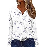 Womens Tops Dressy Long Sleeve Button Up Shirt Sexy Trendy Floral V Neck T-Shirt Loose Fit Casual Cute Blouses