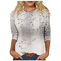 Womens Tops 3/4 Sleeve Shirts Loose Casual Round Neck Blouses Print Tshirts