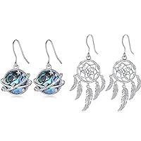 Dream Catcher Dangle Earrings and Moon Star Earrings for Women Girls Sterling Silver Jewelry Gifts