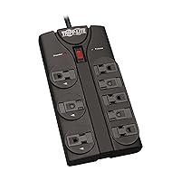 Tripp Lite TLP808B 8 Outlet Surge Protector Power Strip, 8ft Cord Right Angle Plug, Black, Lifetime Insurance
