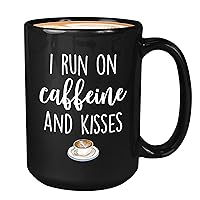 Pregnancy Women Coffee Mug 15oz Black - I run on caffeine and kisses - caffeine mom with toddler new mom