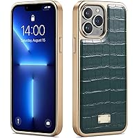 Case for iPhone 13 Pro Max, Premium Leather Slim Fit Phone Case Electroplated TPU Bumper Shockproof Anti-Fall Protective Cover for iPhone 13 Pro Max (Size : CGreen)
