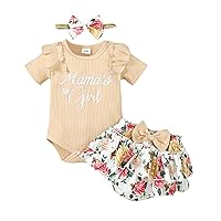 Kaipiclos Newborn Baby Girl Mamas Girl Outfit Short Sleeve Letter Romper Ruffled Floral Shorts 3Pcs Cute Summer Clothes Set