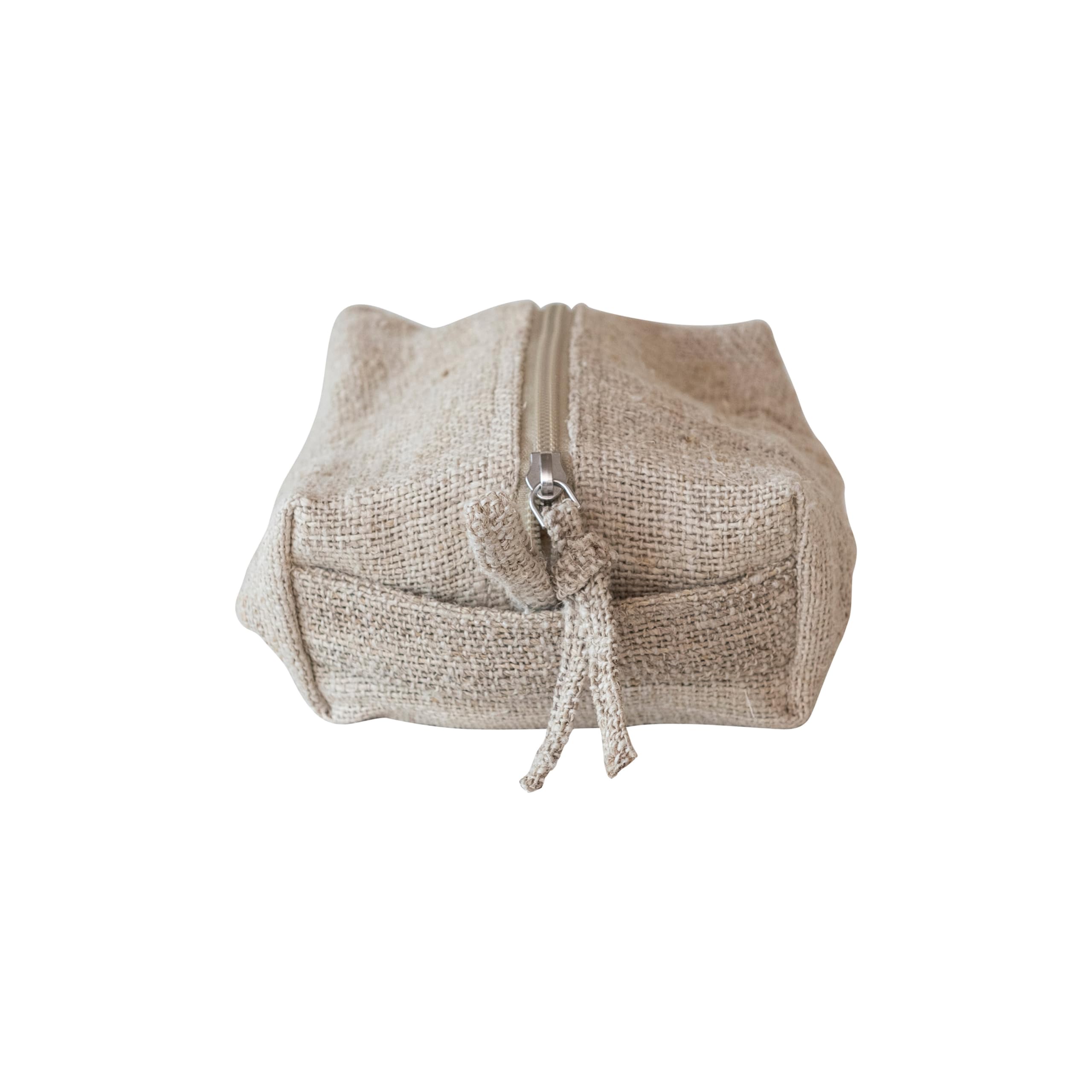 Creative Co-Op Woven Hemp Fiber Zip Pouch with Handle and Cotton Lining, Natural