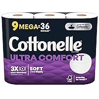 Cottonelle Ultra Comfort Toilet Paper, 2-Ply, Strong Tissue, 9 Mega Rolls (9 Mega Rolls = 36 Regular Rolls) 268 Sheets per Roll (Packaging May Vary)