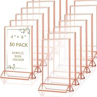 30 Pcs Clear Acrylic Table Sign Holders 4 x 6 Inches Double Sided Rose Gold Borders Wedding Table Number Display Holder Picture Frames for Reception Anniversary Baby Bridal Shower