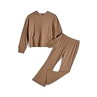 Girls' Clothing Sets 2 Piece Hoodie Long Sleeve Shirts Bell Bottom Cute 2023 Fall Outfits Sweatsuits