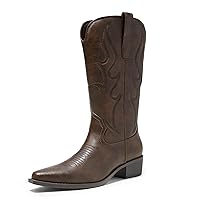 Arromic Wide Calf Cowboy Boots Women Western Cowgirl Boots Square Toe Mid Calf Embroidered Pull on Chunky Heel Fashion Boots