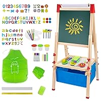 Art Easel for Kids Magnetic Wooden Standing Toddlers Drawing Board with Paper Roll - Christmas Birthday Gift for 2-8 Years Boys and Girls