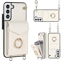 Smartphone Flip Cases Compatible with Samsung Galaxy S22 5G Wallet Case, 2 in 1 Wallet Case Protective Case Leather Cover, Rotation Ring Stand/Card Slots Holde/Wrist Strap/Lanyard Crossbody Wallet Cas
