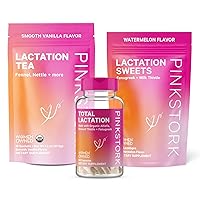 Pink Stork Lactation Support Bundle for Breastfeeding Women - Lactation Supplements, Nursing Tea, and Sweets for Breast Milk Supply and Flow, with Fenugreek, Fennel, and Milk Thistle, Set of 3