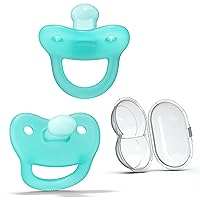 Smilo Newborn Baby Pacifier with Sterilization Box - 2 Pack of Orthodontic Pacifiers for Babies from 0-2 Months - Expands to Support The Palate During Soothing - BPA-Free - Aqua