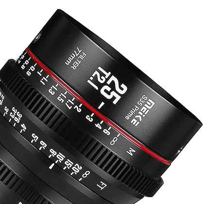 Meike 25mm T2.1 S35 Manual Focus Wide Angle Prime Cinema Lens for Canon EF Mount and Cine Camcorder EOS C100 Mark II, EOS C200, EOS 300 Mark II, EOS C300 Mark III, Zcam E2-S6 6K