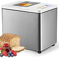 Bread Machine Dual-Heaters, 19-in-1 Horizontal Bread Maker, Gluten Free, Sourdough, Pizza Dough, Jam, Stir-Fry Setting, Stainless Steel, 2LB Loaf, 3 Crust Colors, Nonstick Pan, Auto Keep Warm…