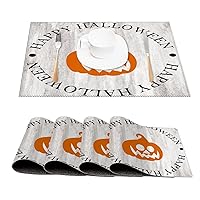 Placemat Set of 4, Elegant Happy Halloween Trick Or Treat Polyester Table Mats Anti-Skid Washable Spider Web Pumpkin Placemats for Indoor Outdoor