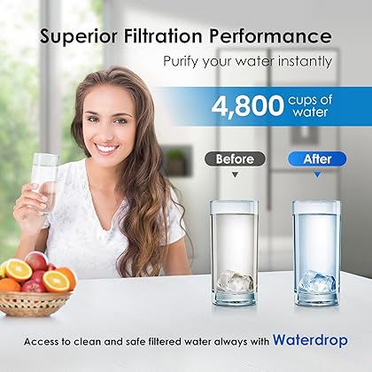 Waterdrop MWF Water Filter for GE® Refrigerators, Replacement for GE® MWF, SmartWater® MWFP, MWFA, GWF, HDX FMG-1, WFC1201, RWF1060, 197D6321P006, Kenmore® 9991, GSE25GSHECSS, WD-F13, 3 Filters