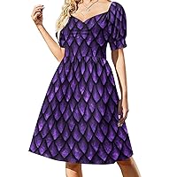 Retro Purple Dragon Scales Women Elegant Maxi Dress with Sleeves,Summer Casual Dress