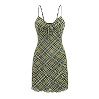 RASNEY Women's Dress Tartan Print Tie Front Cami Dress Dress IPADSA