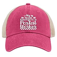 My Heart Belongs to A Postal Worker Baseball Cap Funny Trucker Hat AllBlack Baseball Hat Gifts for Dad Golf Caps