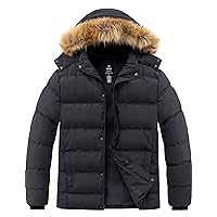 wantdo Men's Big and Tall Winter Coat Warm Puffer Jacket Thicken Cotton Coat with Removable Fur Hood