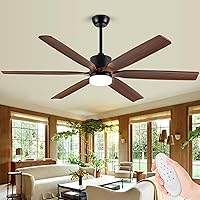 60 Inch Outdoor Ceiling Fan with Light Walnut Solid Wood Ceiling Fan with 6 Blade, Large Dimmable High CFM Outdoor Ceiling Fans for Patios Porch Farmhouse, Quiet Reversible DC Motor Ceiling Fan