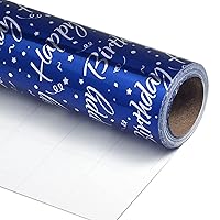 LDGOOAEL Mini Short Small Birthday Wrapping Paper Roll (17 Inches X 32.8 Feet) - Navy with Silver Foil for Holiday, Mothers Day, Birthday, Wedding, Baby Shower