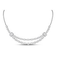 14kt White Gold Womens Baguette Round Diamond Square Cluster Necklace 4-7/8 Cttw