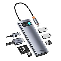 Baseus USB C Hub, 4K@60Hz HDMI USB C Docking Station, 7 in 1 USB Hub with 3 USB-A 5Gbps, PD 100W, TF/SD Card Reader, USB C Adapter Compatible for iPhone 15/Mac/Dell/Acer/HP/ASUS/Steam Deck/Rog Ally