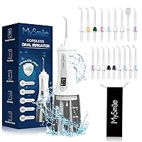 Powerful Cordless Water Dental Flosser Portable Oral Irrigator with OLED Display 5 Modes 18 Replaceable Jet Tips and 350 ML Detachable Water Tank for Home Travel Use White